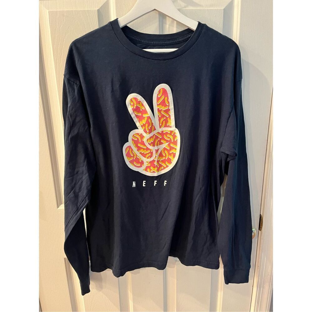 NEFF Navy Long Sleeve Peace T-Shirt sz L EUC